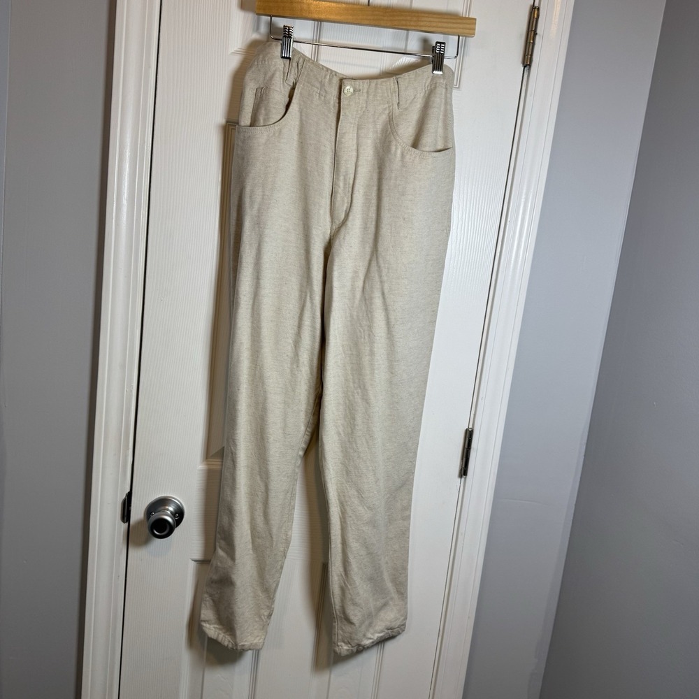 Sigrid Olsen Rayon Linen Khaki Tan Straight leg Pants Vintage 90's Size 12